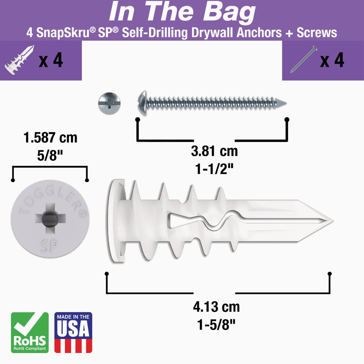 Toggler SnapSkru #8 x 1-1/2 In. 79 Lb. Nylon Self-Drilling Drywall Anchor (4-Count) Image 2