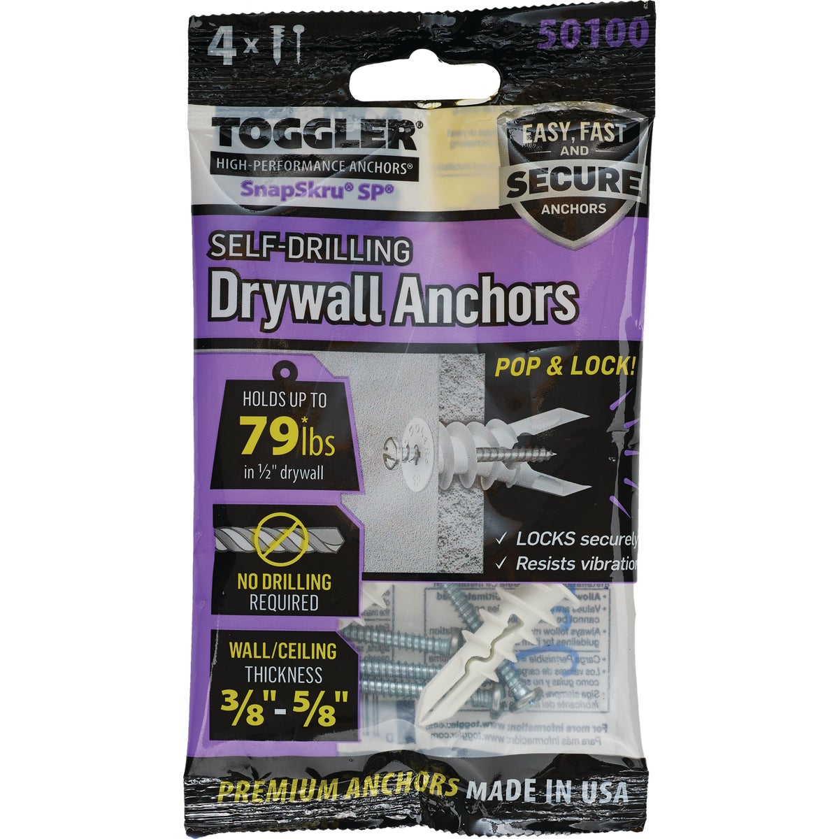 Toggler SnapSkru #8 x 1-1/2 In. 79 Lb. Nylon Self-Drilling Drywall Anchor (4-Count) Image 7