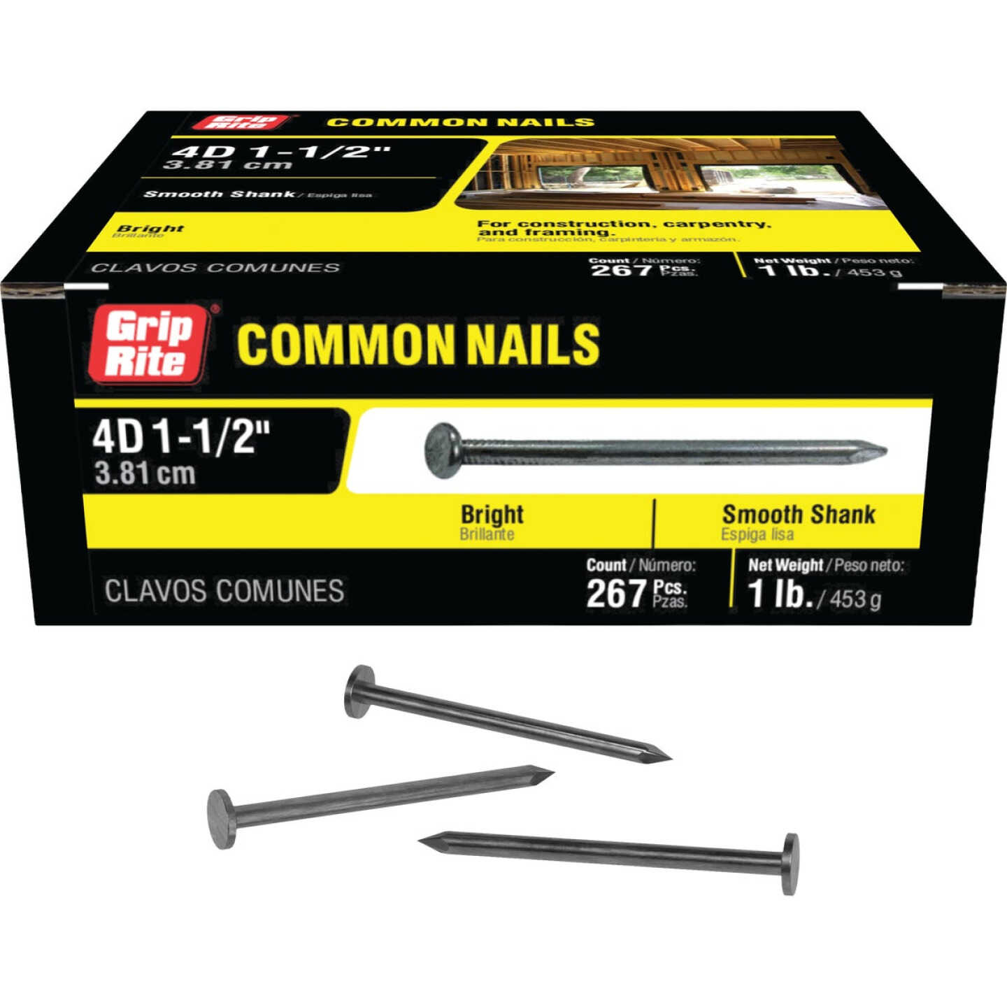 Grip-Rite 1-1/2 In. x 12-1/2 ga x 4d Bright Common Nails (294-Count) Image 1
