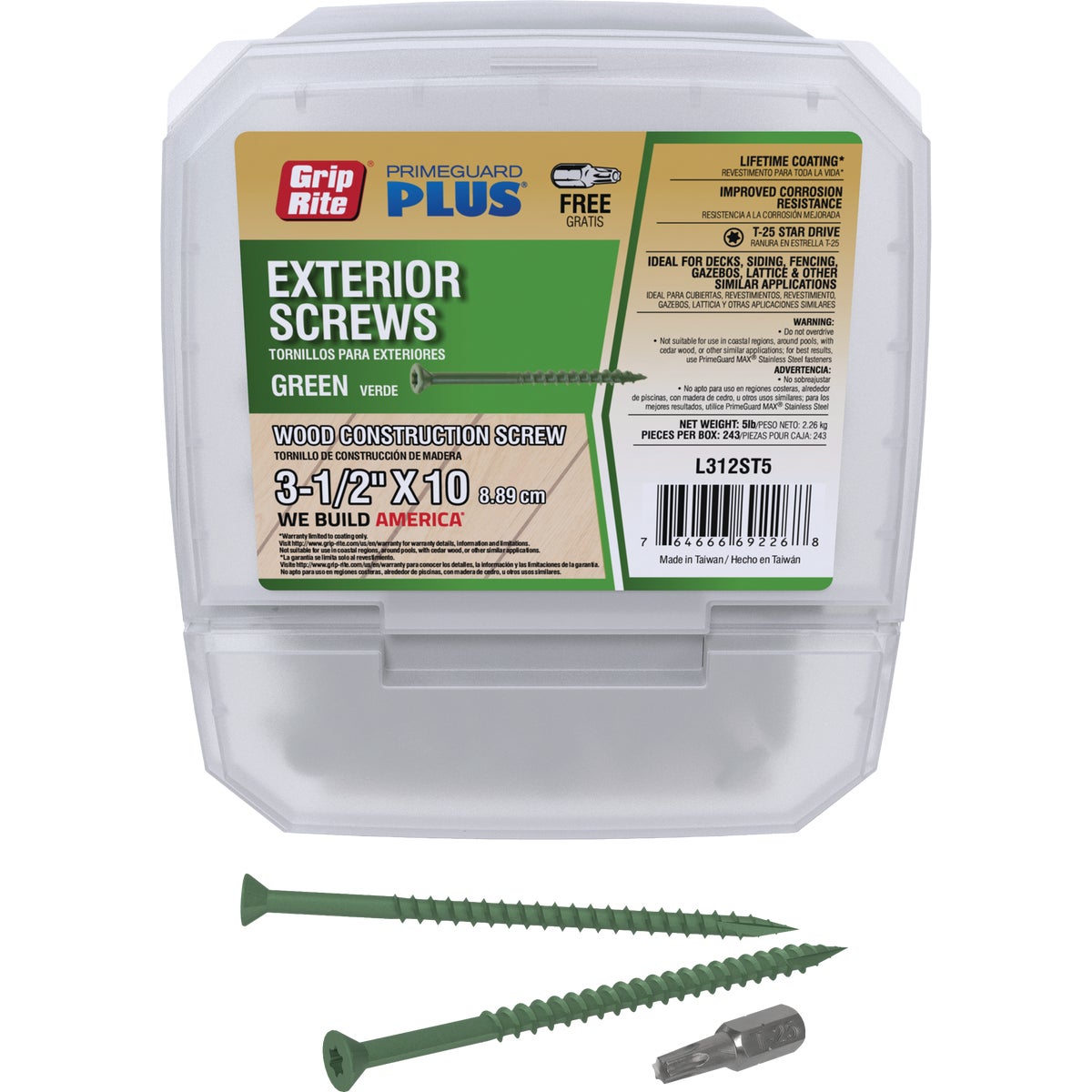 Grip-Rite PrimeGuard Plus 3-1/2 In. x 10 ga Star Drive Green Self-Drilling Exterior Screw (5 Lb.) Image 1