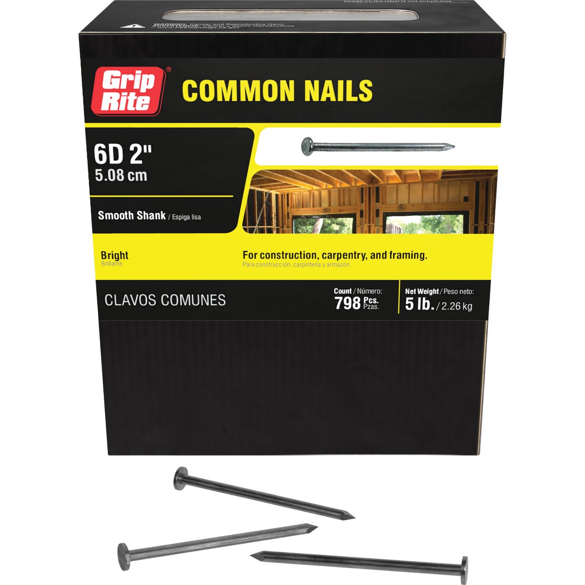 Grip-Rite 2 In. x 11-1/2 ga x 6d Bright Common Nails (835-Count)