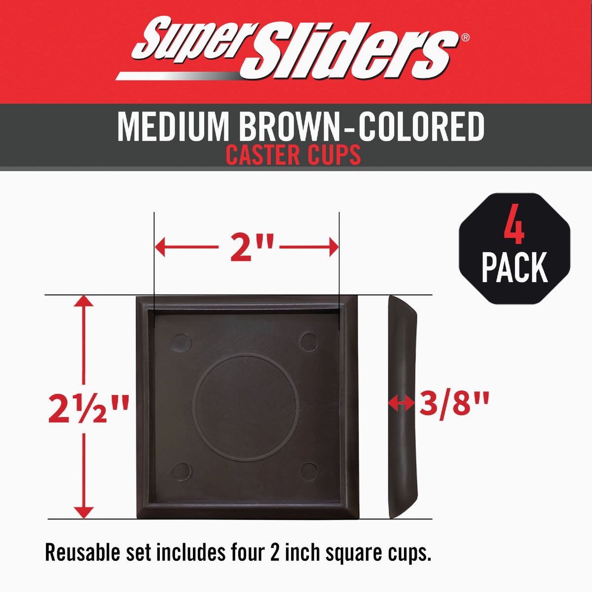 Super Sliders 2 In. Brown Square Furniture Leg Cup (4-Pack) Image 2