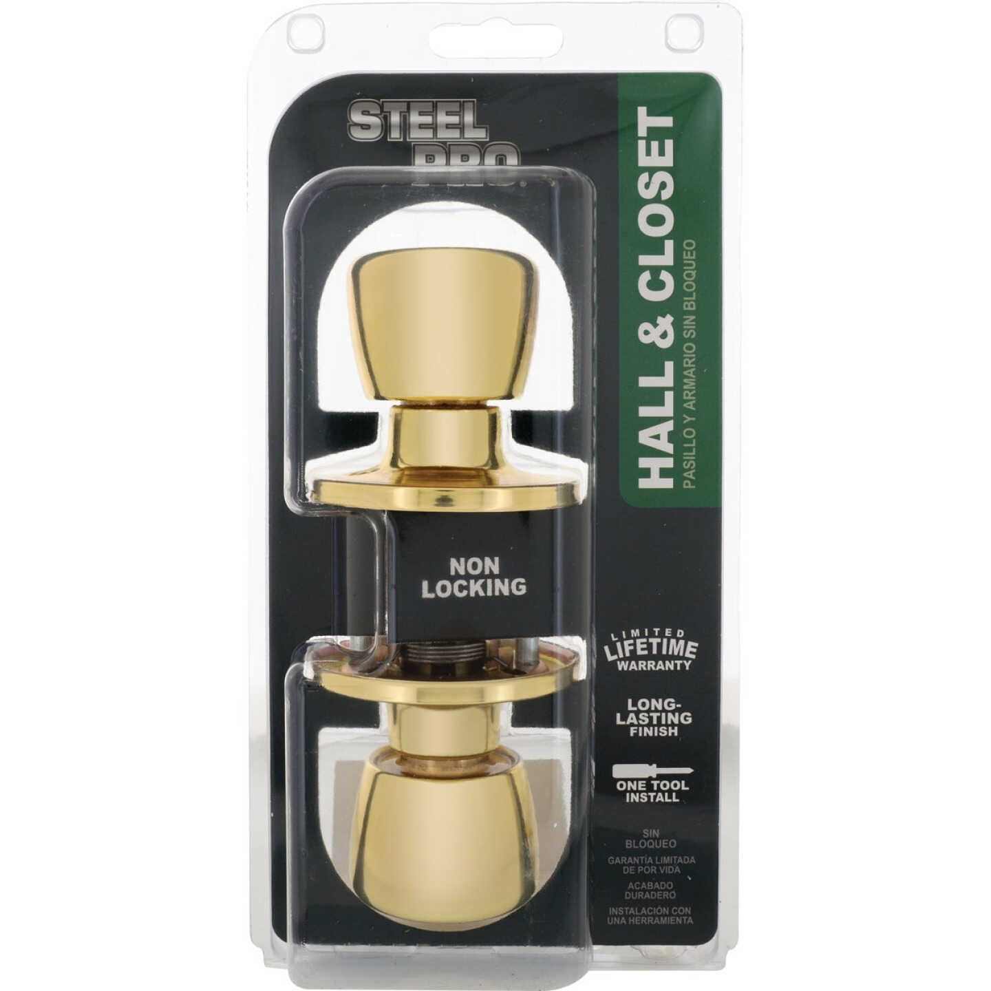 Steel Pro Polished Brass Hall & Closet Door Knob Image 2