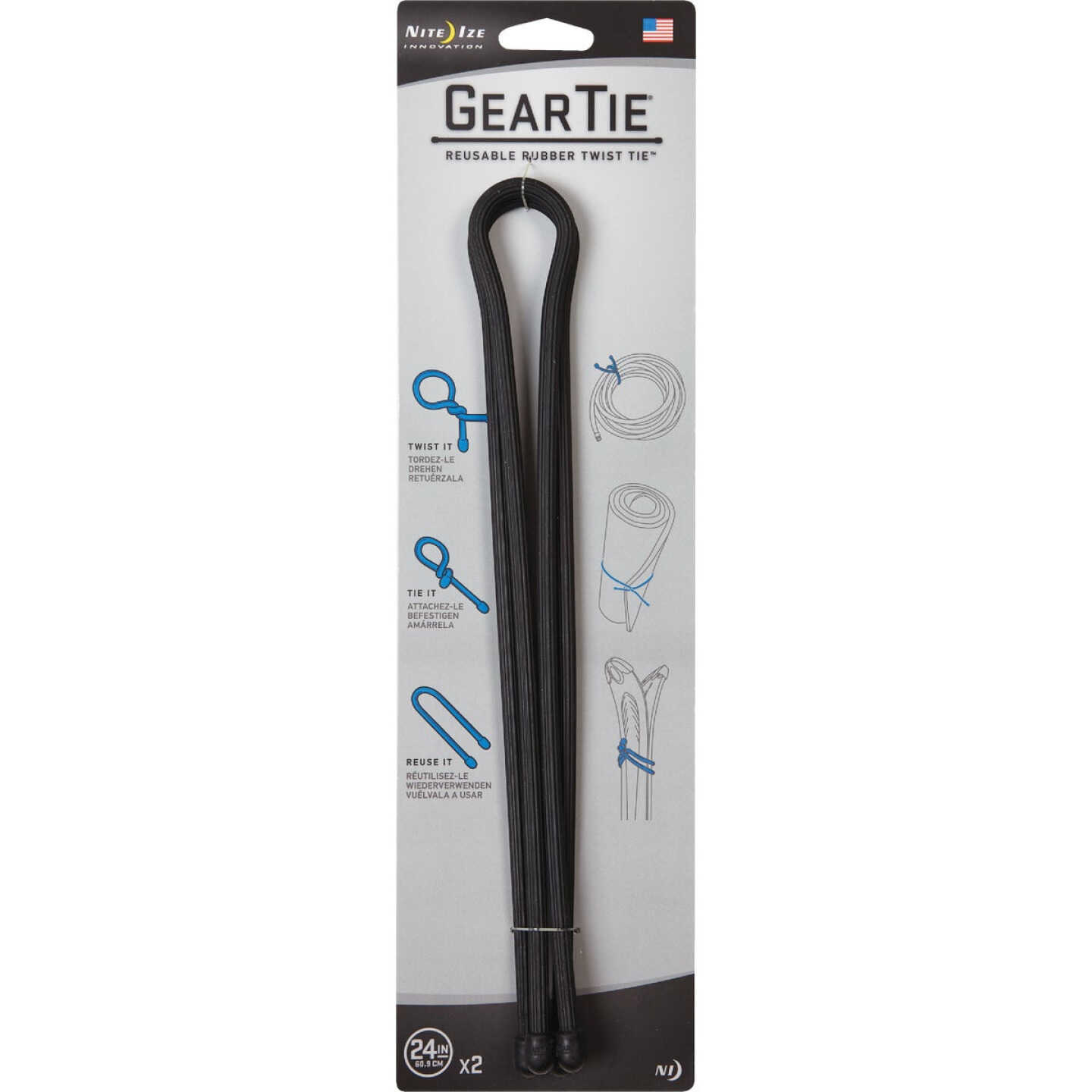 Gear Tie 24 In. Reusable Rubber Twist Tie - Black (2-Pack) Image 2