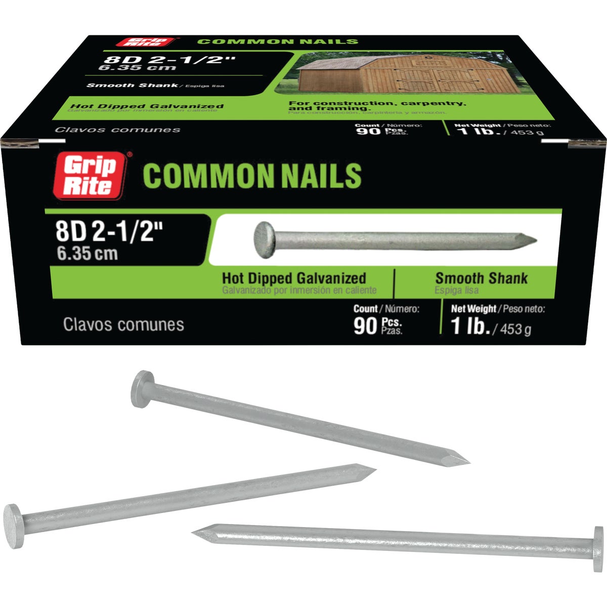 Grip-Rite 2-1/2 In. x 10-1/2 ga x 8d Hot Galvanized Common Nails (101-Count)