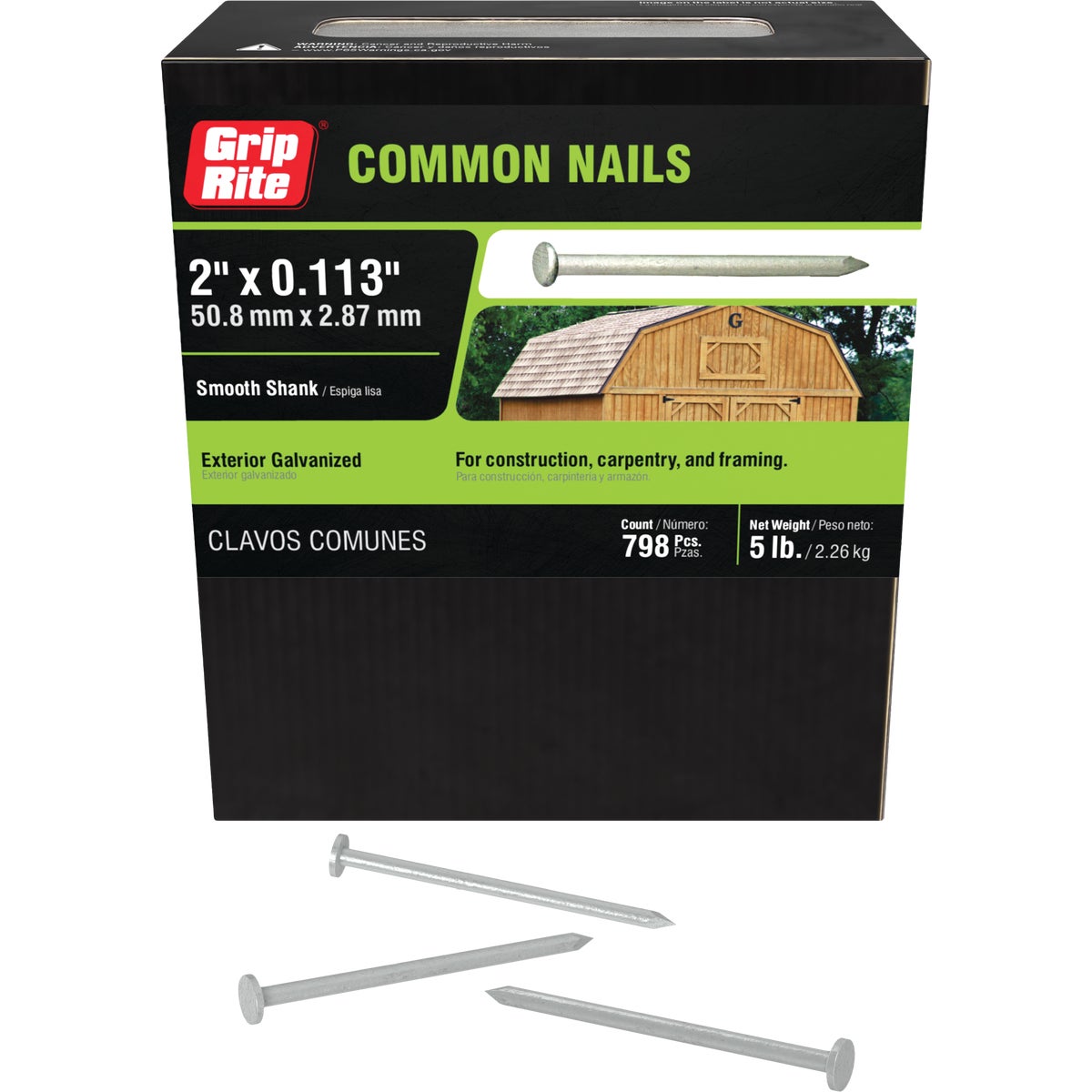 Grip-Rite 2 In. x 11-1/2 ga x 6d Hot Galvanized Common Nails (835-Count)