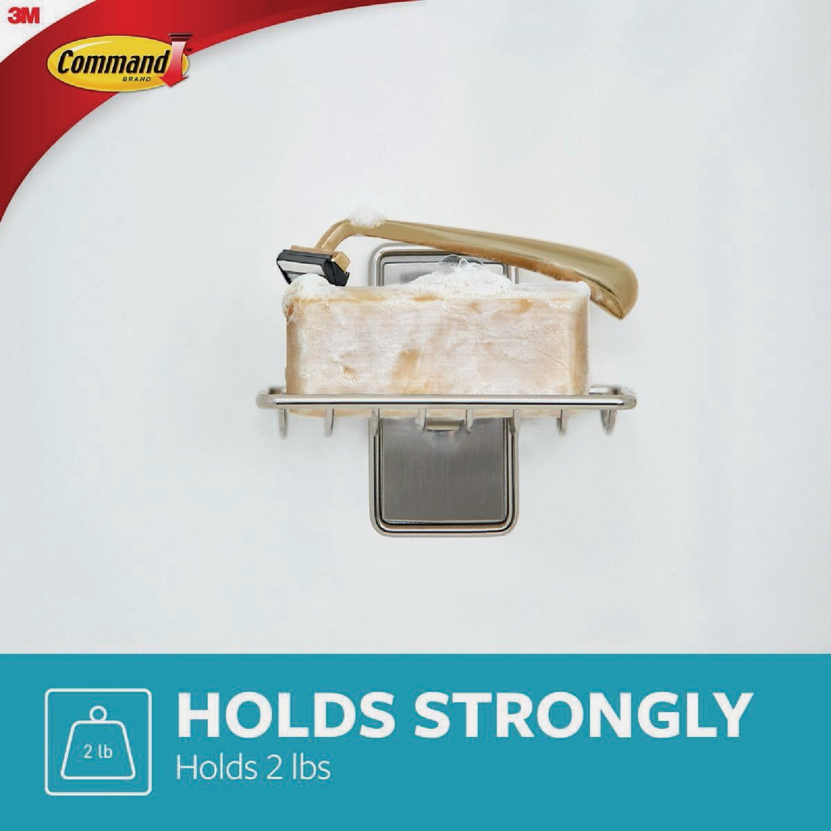Command Adhesive Soap Dish, Satin Nickel, 2 Medium Water-Resistant Strips Image 2