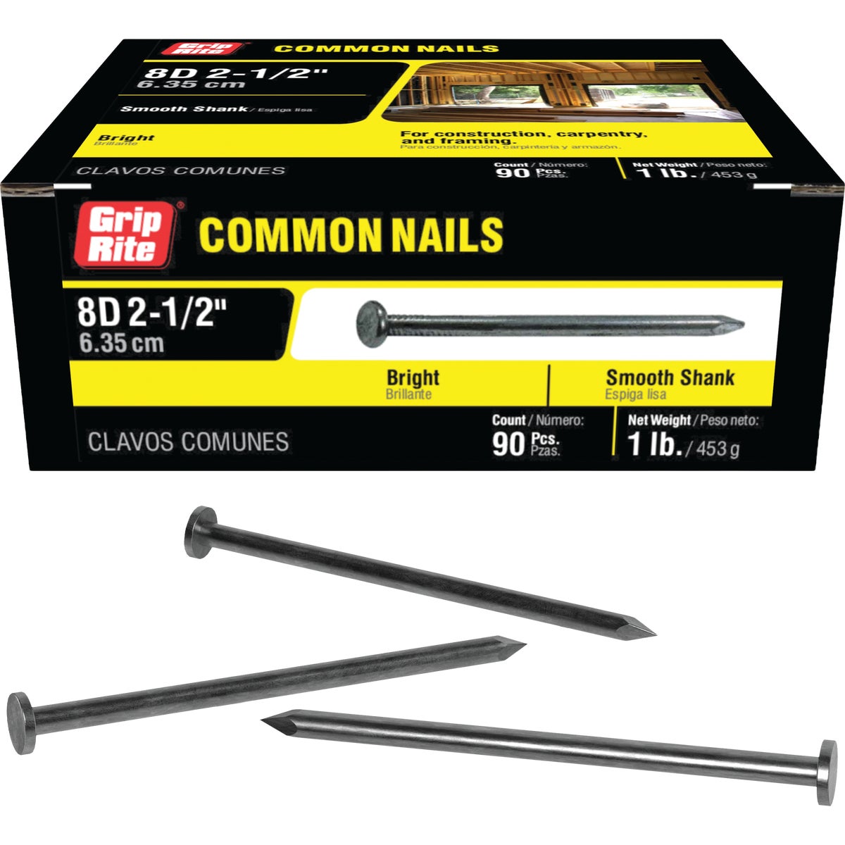 Grip-Rite 2-1/2 In. x 10-1/2 ga x 8d Bright Common Nails (101-Count)
