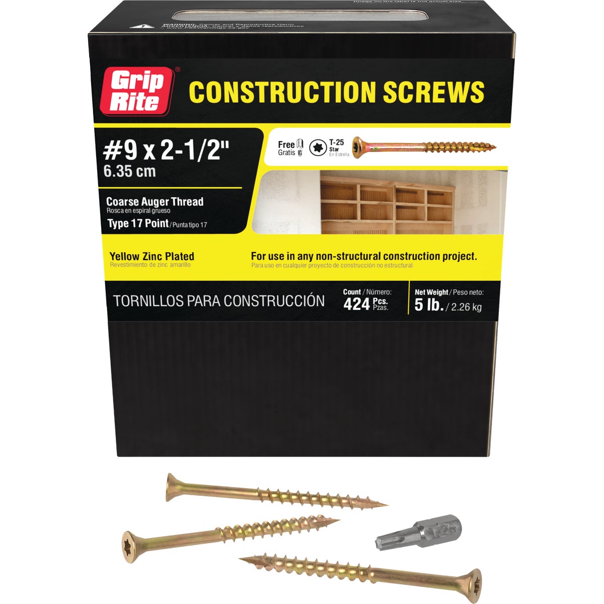 Grip-Rite 2-1/2 In. x 9 ga Star Drive Dual Flat Head Coarse Thread Yellow Zinc Coated General Construction Screw (5 Lb.)