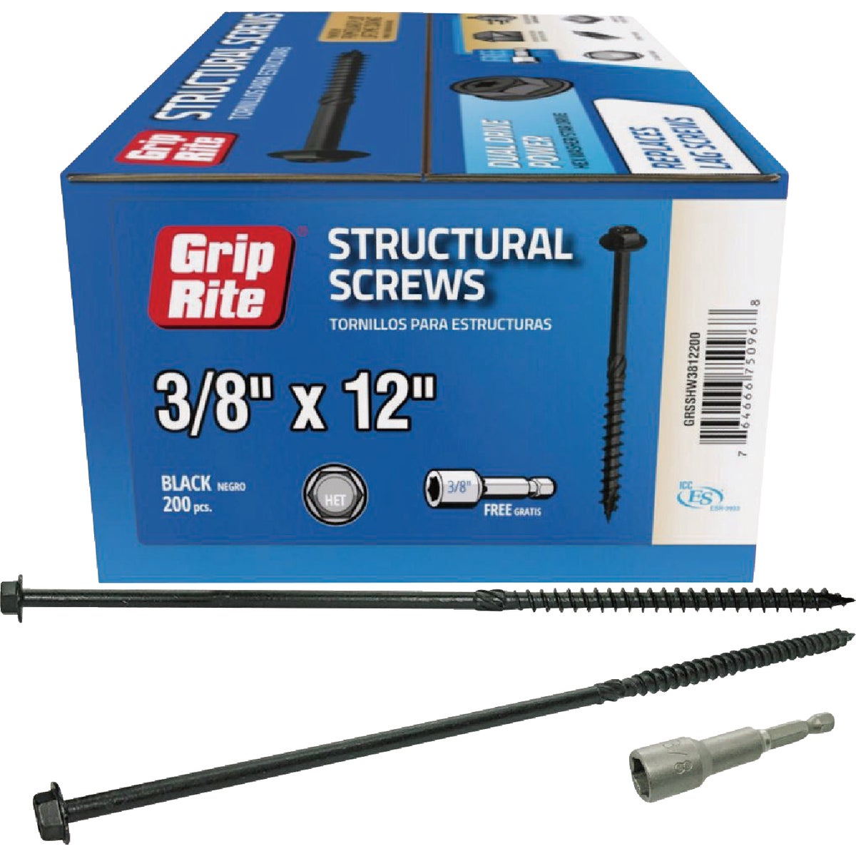 Grip-Rite PrimeGuard Plus 3/8 In. x 12 In. Hex Washer Head Structural Screw (20-Count) Image 1