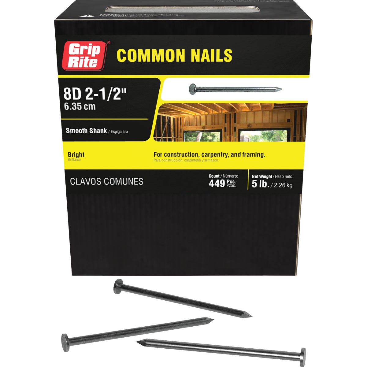 Grip-Rite 2-1/2 In. x 10-1/4 ga x 8d Bright Common Nails (505-Count)