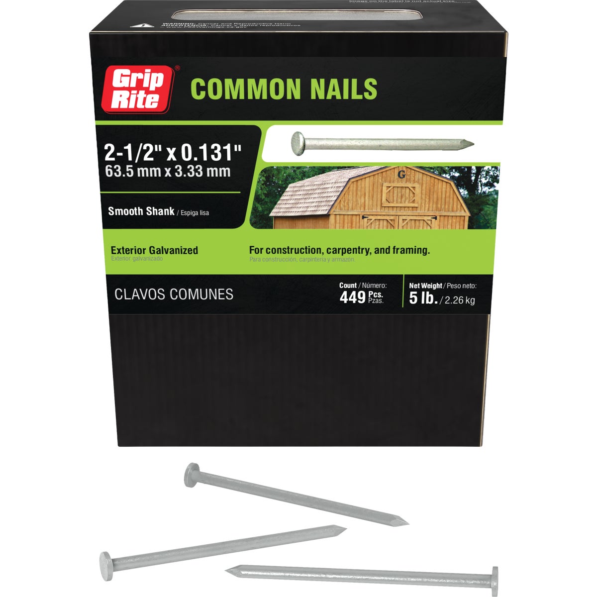Grip-Rite 2-1/2 In. x 10-1/2 ga x 8d Hot Galvanized Common Nails (505-Count)