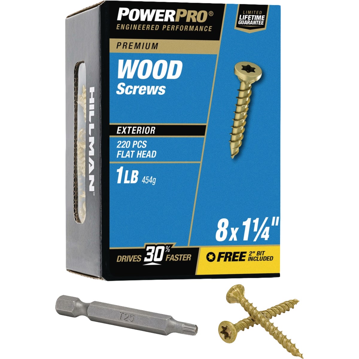 Hillman PowerPro #8 x 1-1/4 In. Premium Exterior Wood Screw (220-Count)