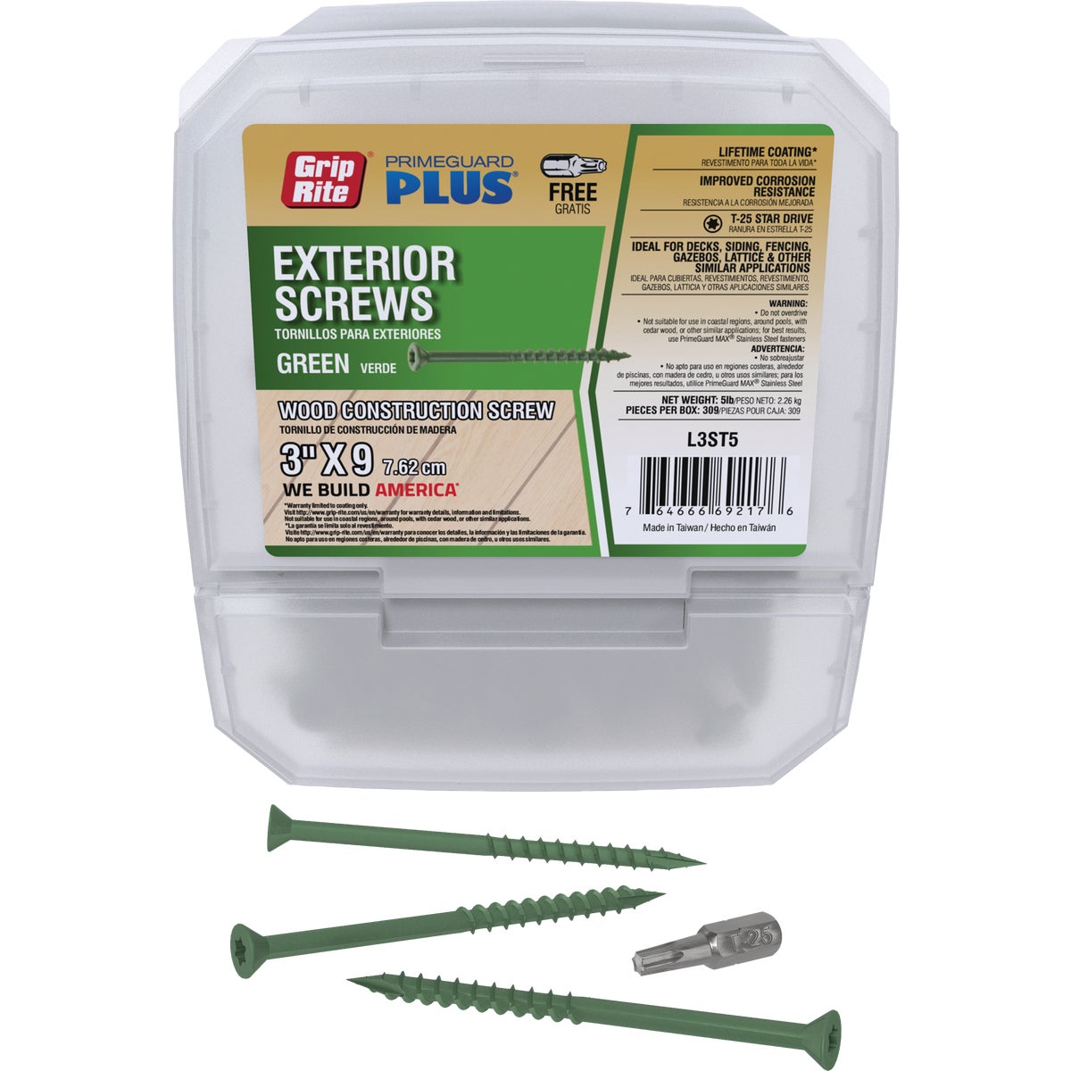 Grip-Rite PrimeGuard Plus 3 In. x 9 ga Star Drive Green Self-Drilling Exterior Screw (5 Lb.) Image 1