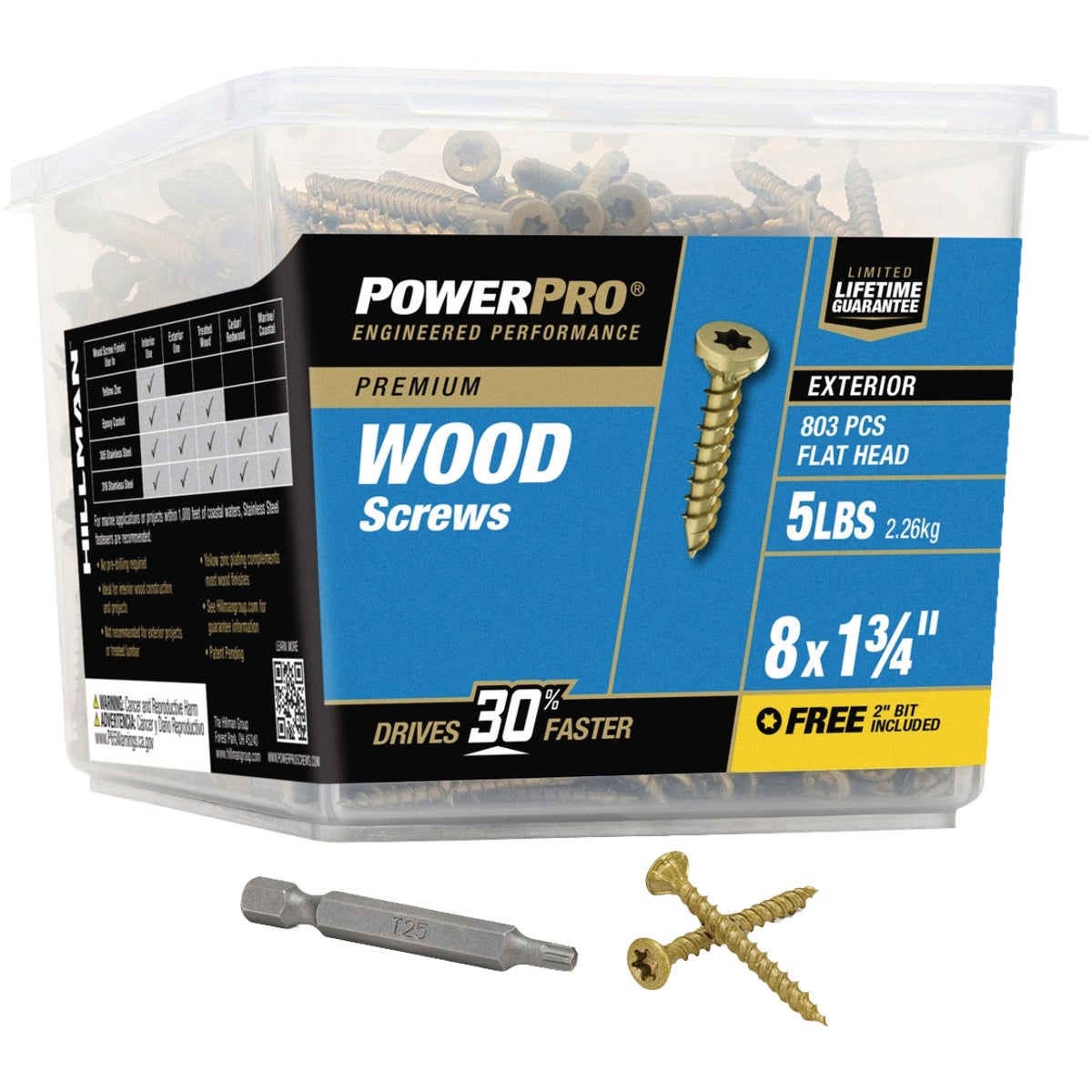 Hillman PowerPro #8 x 1-3/4 In. Premium Exterior Wood Screw (803-Count)