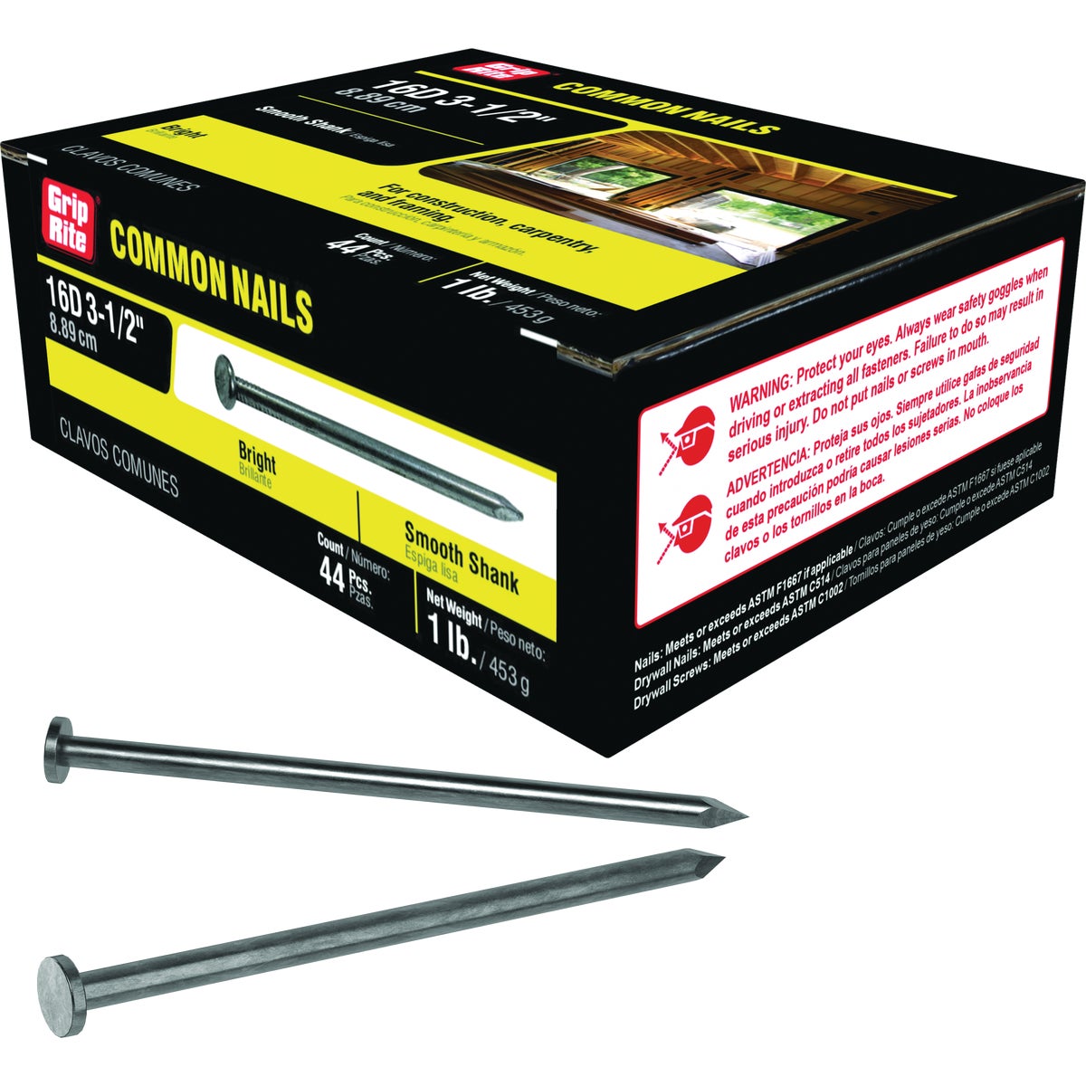 Grip-Rite 3-1/2 In. 16d x 8 ga Smooth Shank Flat Head Bright Common Nail (50 Lb.)