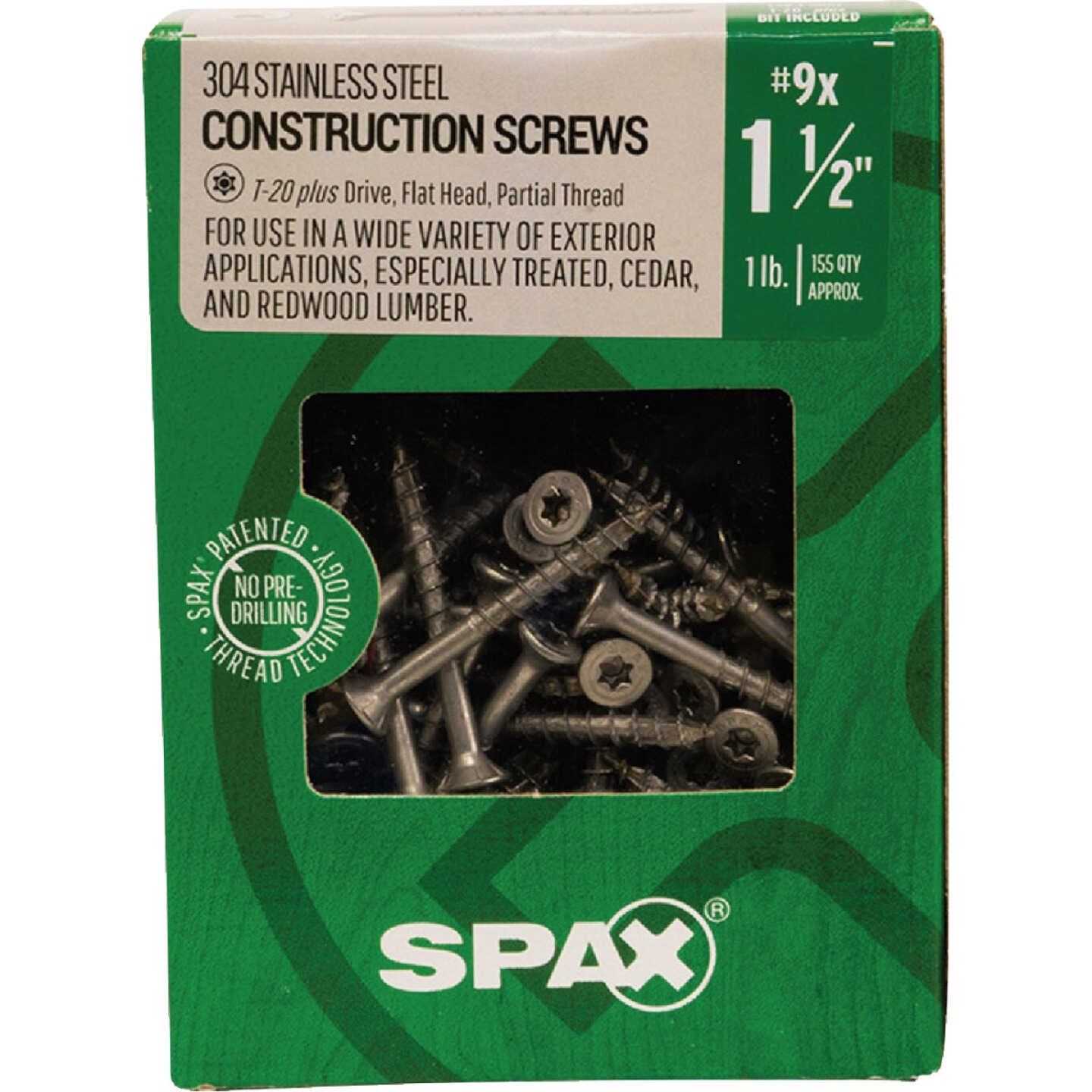 SPAX #9 x 1-1/2 In. T20 Plus Flat Head 304 Stainless Steel (Exterior Rated) Wood Screw (155-Count) Image 3