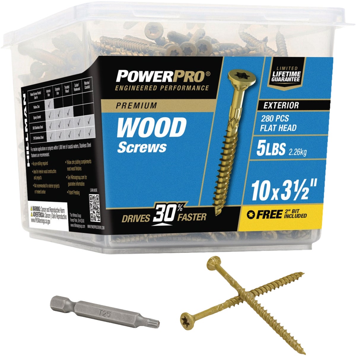 Hillman PowerPro #10 x 3-1/2 In. Premium Exterior Wood Screw (280-Count)