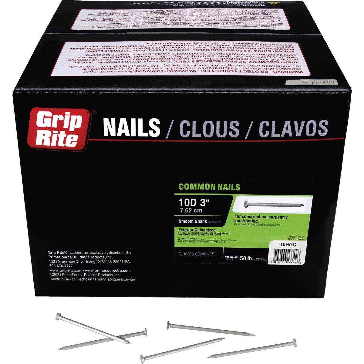 Grip-Rite 3 In. 10d x 9 ga Smooth Shank Flat Head Hot-Dipped Galvanized Steel Common Nail (50 Lb.) Image 1