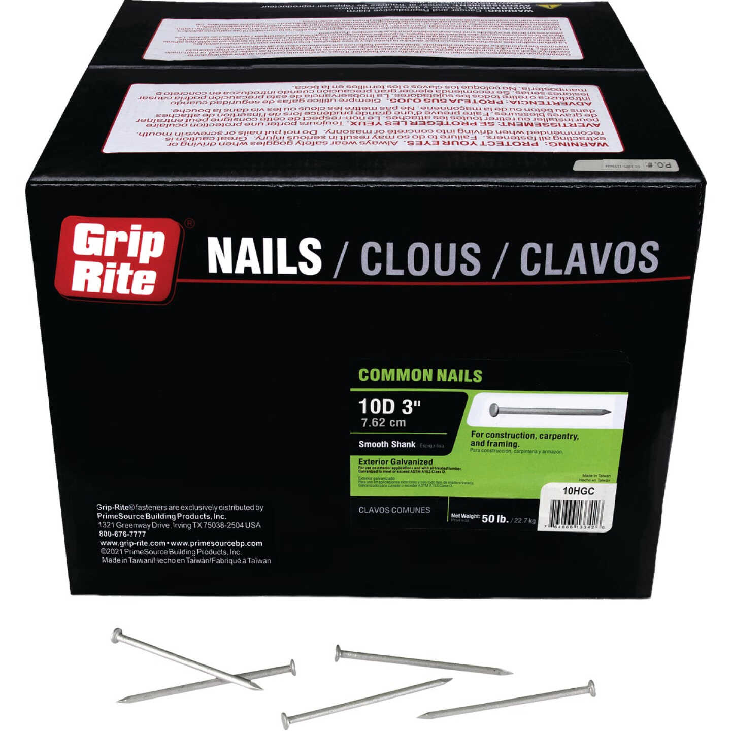 Grip-Rite 3 In. 10d x 9 ga Smooth Shank Flat Head Hot-Dipped Galvanized Steel Common Nail (50 Lb.) Image 1