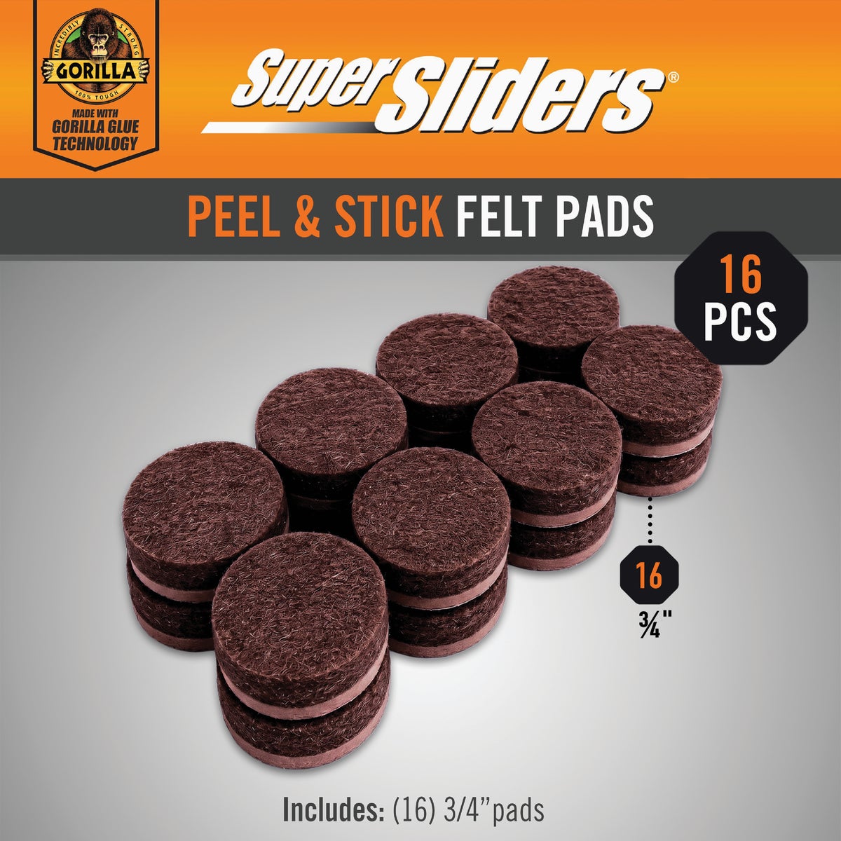 Super Sliders Gorilla Glue 3/4 In. Round Brown Felt Furniture Pads (16-Piece) Image 2