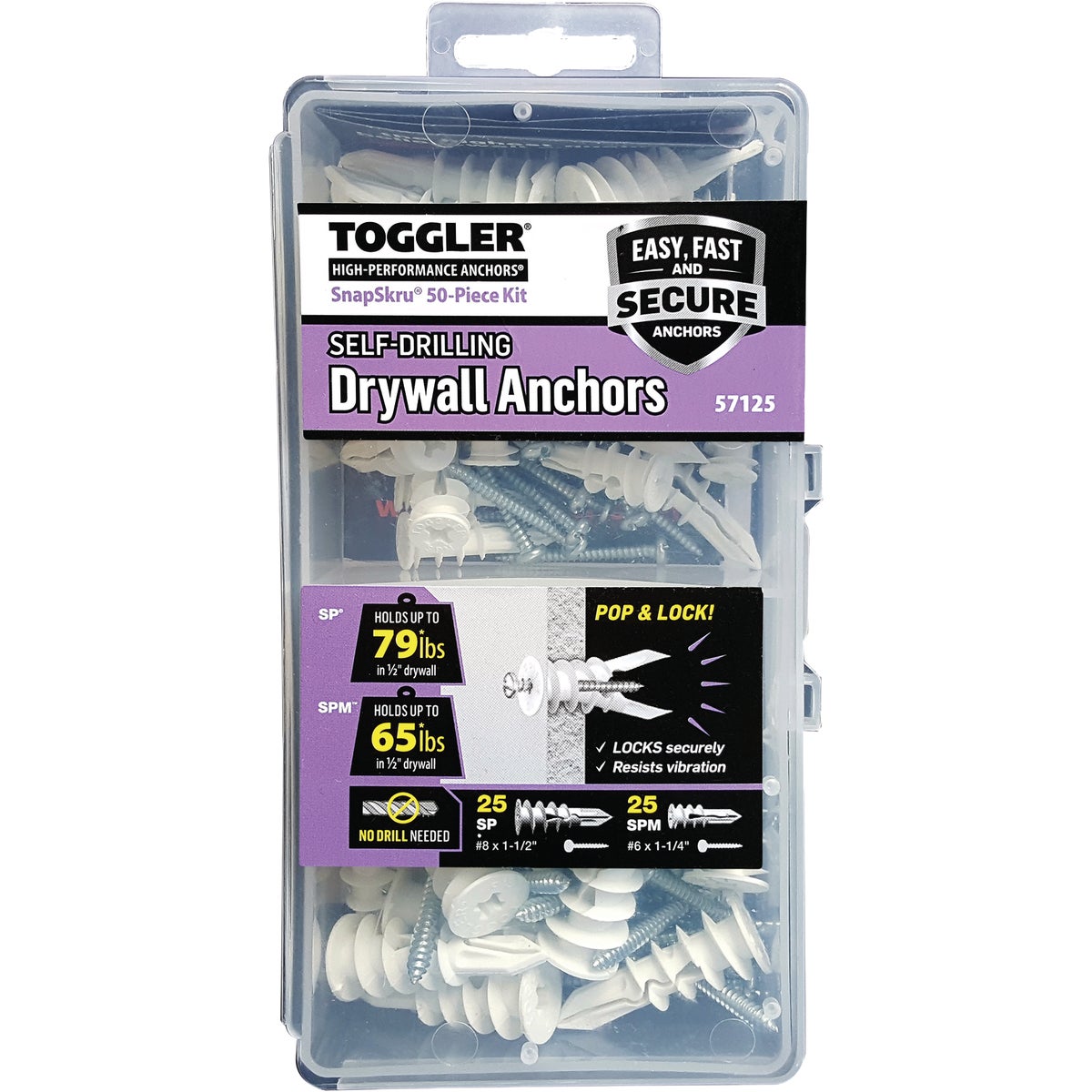 Toggler SnapSkru Nylon Self-Drilling Mini Drywall Anchor Assortment Kit (50-Count)