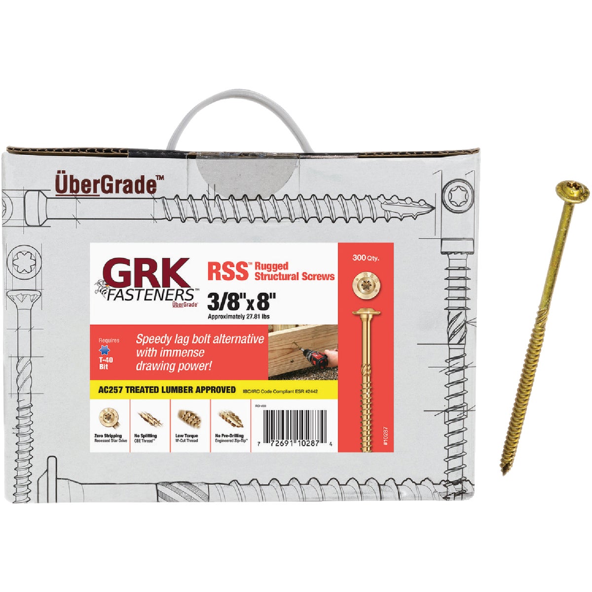 GRK RSS Rugged 3/8 In. x 8 In. Star Drive Washer-Head Structure Screw (300-Count)