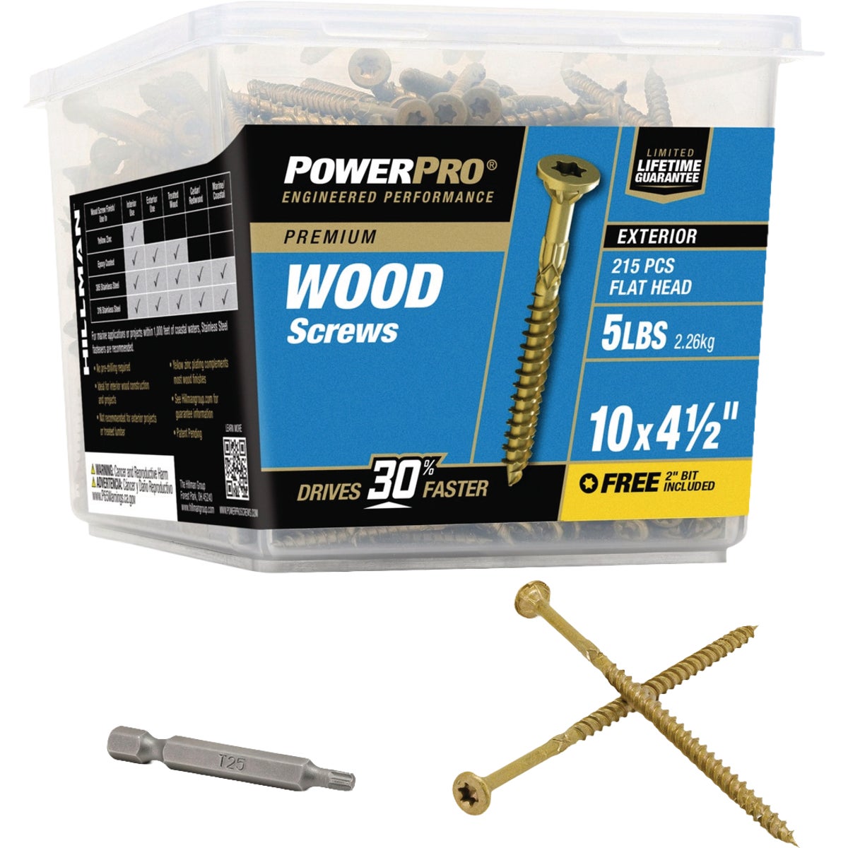 Hillman PowerPro #10 x 4-1/2 In. Premium Exterior Wood Screw (215-Count)