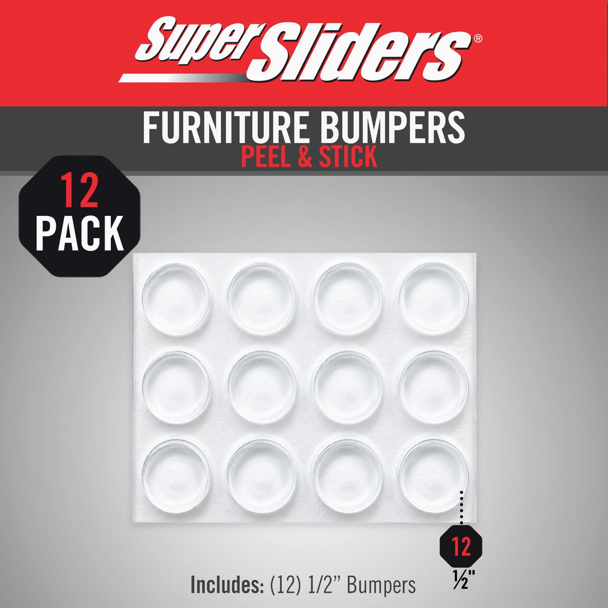 Super Sliders 1/2 In. Clear Round Furniture Wall Bumper (12-Pack) Image 2