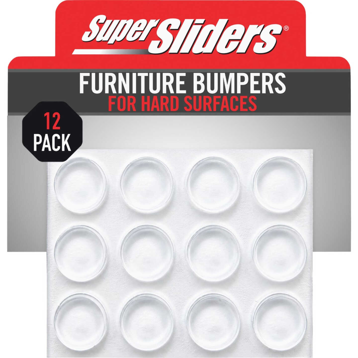 Super Sliders 1/2 In. Clear Round Furniture Wall Bumper (12-Pack) Image 1