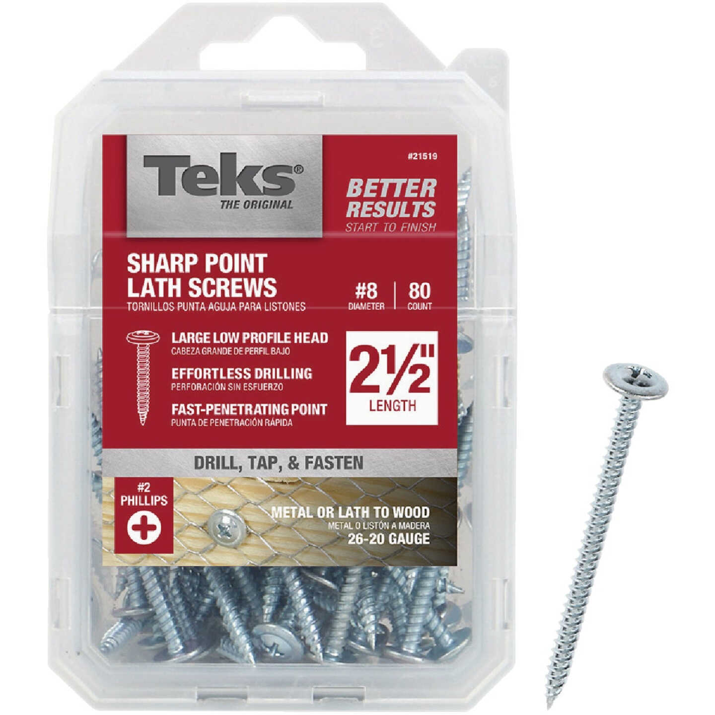 Teks #8 x 2-1/2 In. Modified Truss Head Sharp Point Lath Screw (80-Count) Image 1