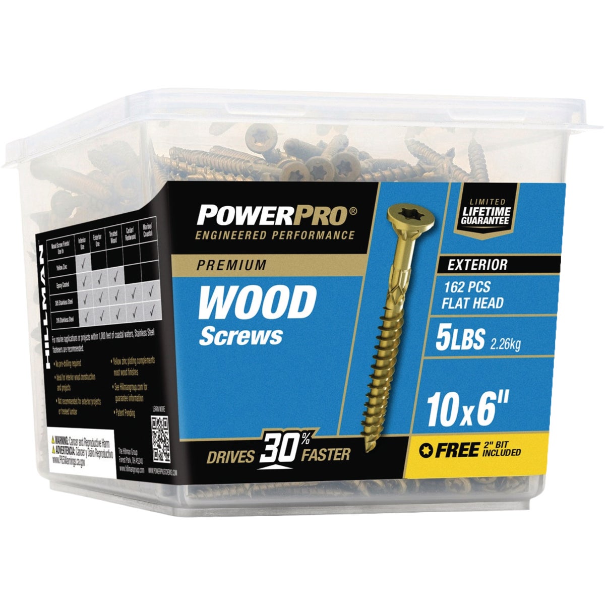 Hillman PowerPro #10 x 6 In. Premium Exterior Wood Screw (162-Count)