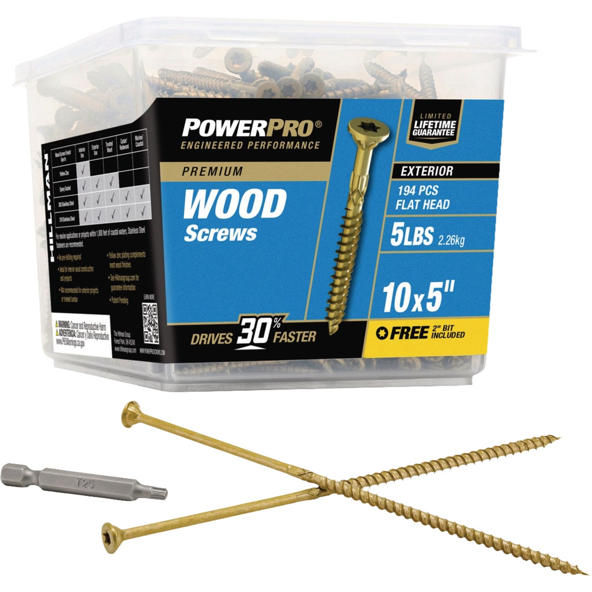 Hillman PowerPro #10 x 5 In. Premium Exterior Wood Screw (194-Count)