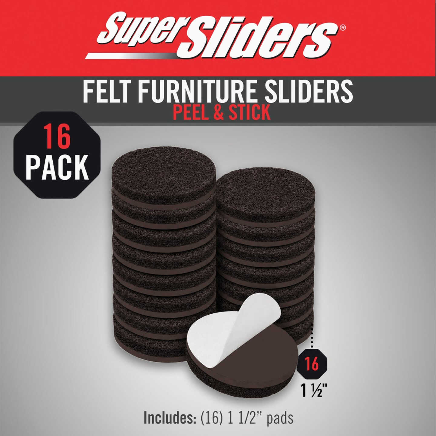 Super Sliders 1 In. Round Brown Felt Furniture Pad (16-Piece) Image 2