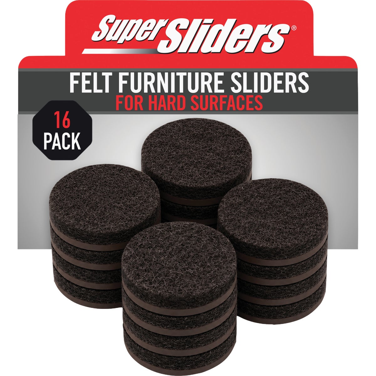 Super Sliders 1 In. Round Brown Felt Furniture Pad (16-Piece)