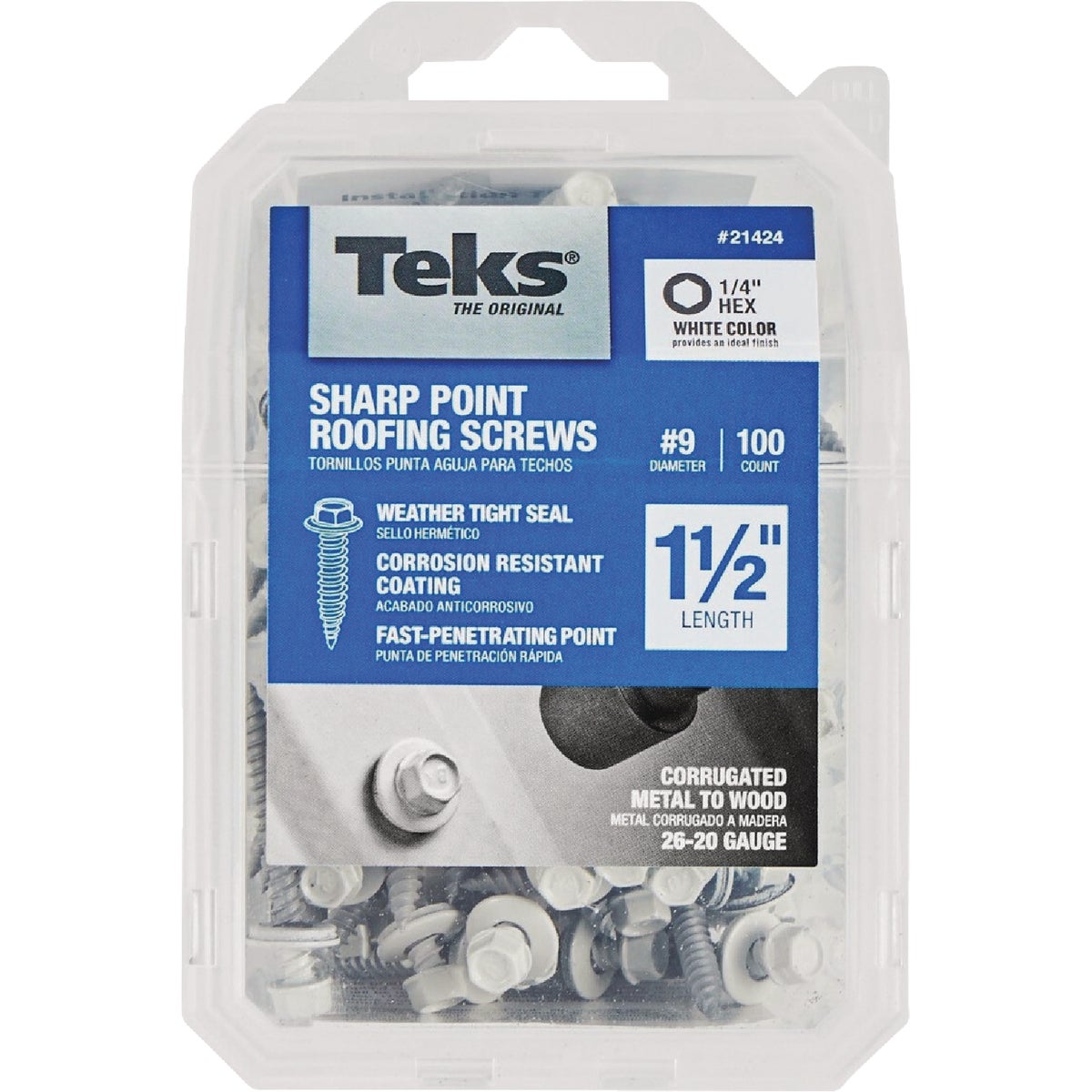 Teks #9 x 1-1/2 In. Hex Washer Head Sharp Point Metal to Wood White Roofing Screw (100-Count) Image 1