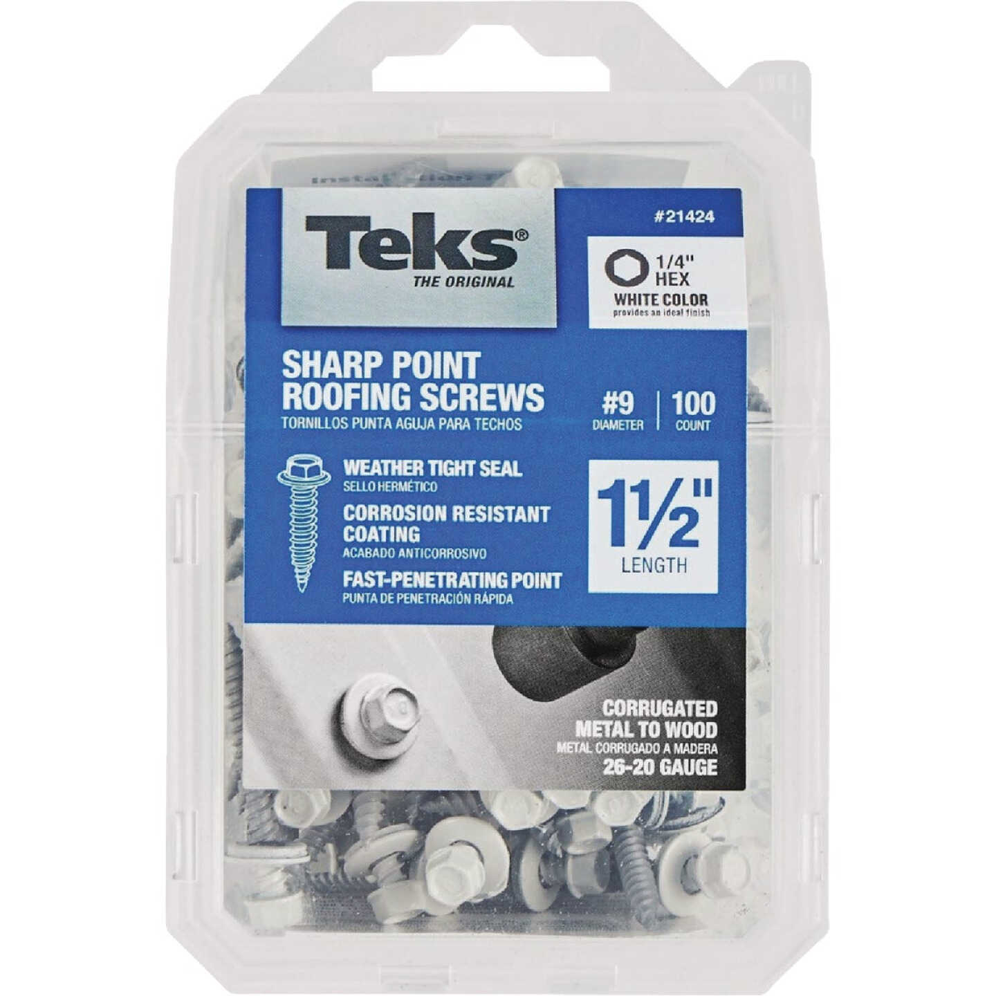 Teks #9 x 1-1/2 In. Hex Washer Head Sharp Point Metal to Wood White Roofing Screw (100-Count) Image 1