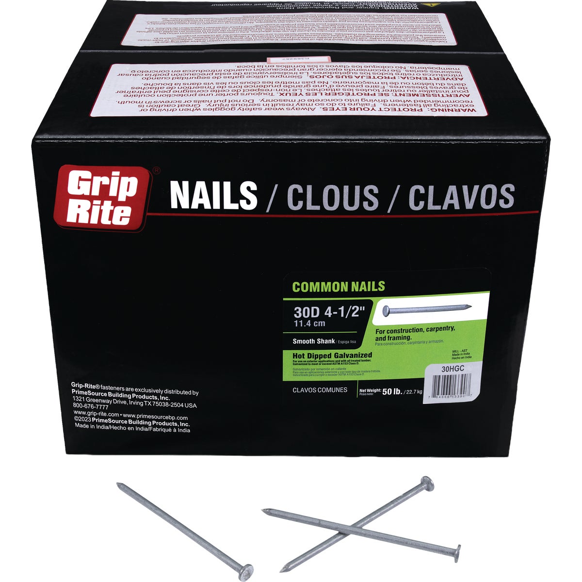 Grip-Rite 4-1/2 In. 30d x 5 ga Smooth Shank Flat Head Hot-Dipped Galvanized Steel Common Nail (50 Lb.) Image 1