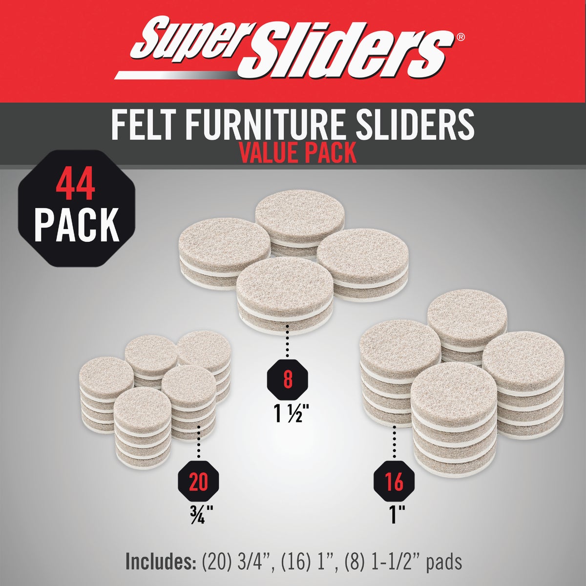 Super Sliders Felt Combo Oatmeal Furniture Pad Variety Assortment (44-Piece) Image 2