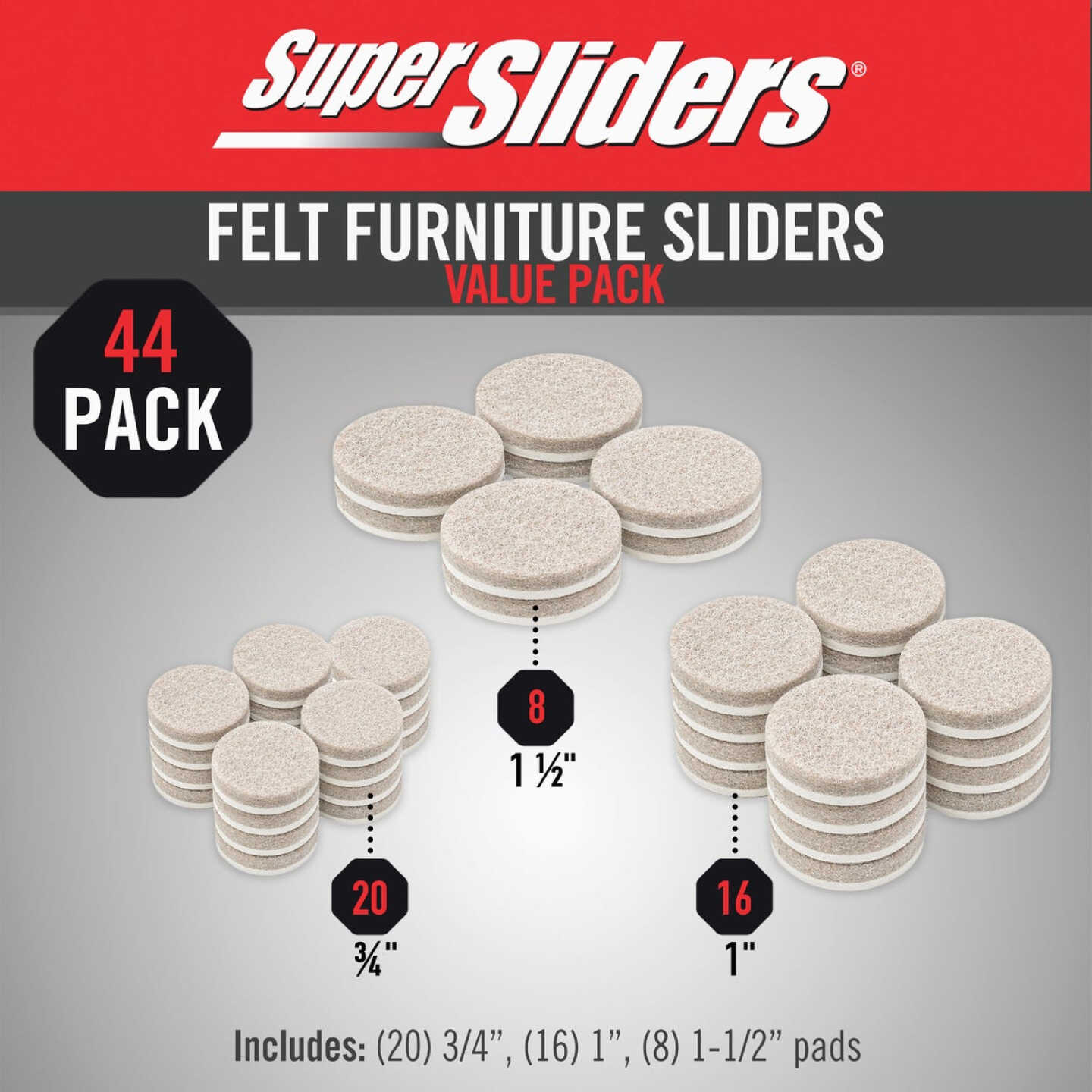 Super Sliders Felt Combo Oatmeal Furniture Pad Variety Assortment (44-Piece) Image 2