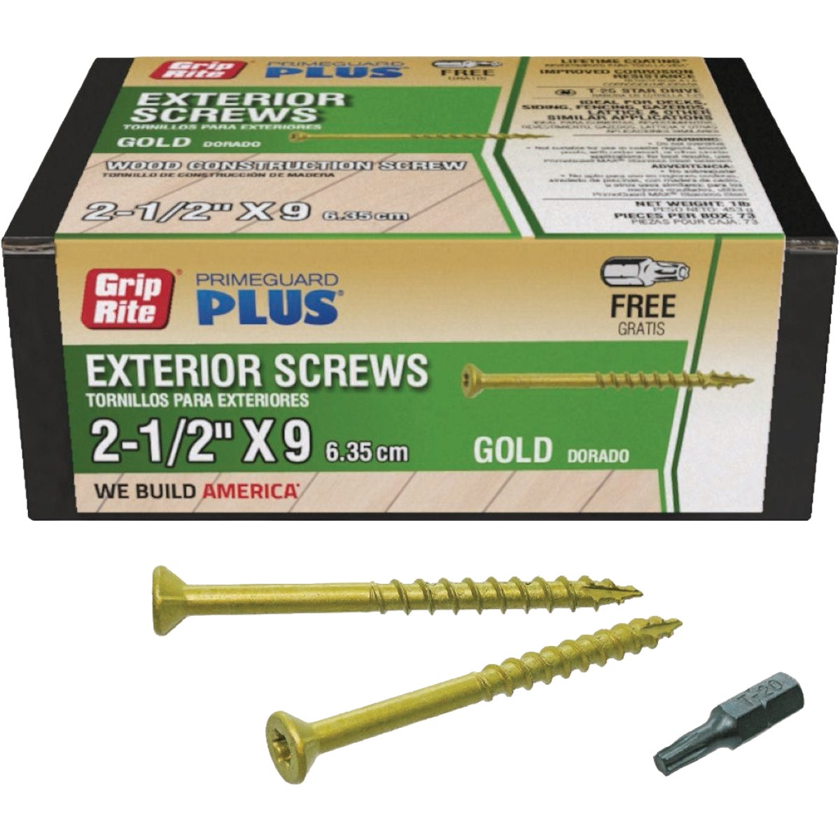 Grip-Rite Primeguard Plus 2-1/2 In. x 9 ga T20 Star Drive Bugle Head Coarse Thread Type 17 Point Gold Exterior Construction Screw (1 Lb.)