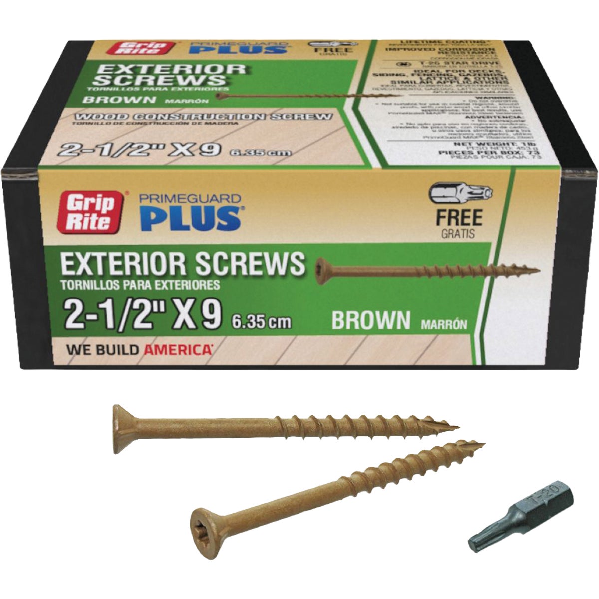 Grip-Rite PrimeGuard Plus 2-1/2 In. x 9 ga T-25 Star Drive Bugle Head Coarse Thread Type 17 Point Brown Self-Drilling Exterior Screw
