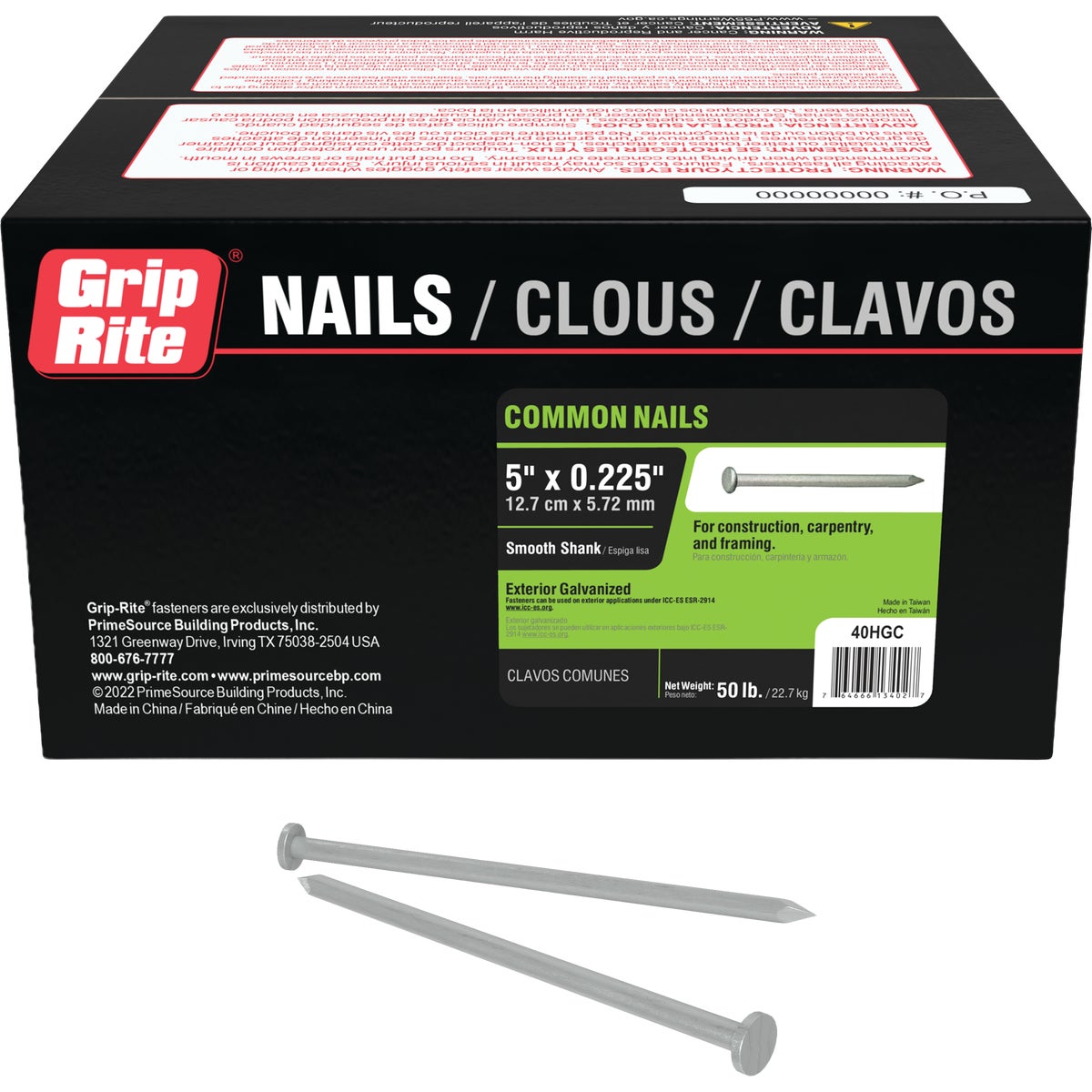 Grip-Rite 5 In. 40d x 4 ga Smooth Shank Flat Head Hot-Dipped Galvanized Steel Common Nail (50 Lb.) Image 1