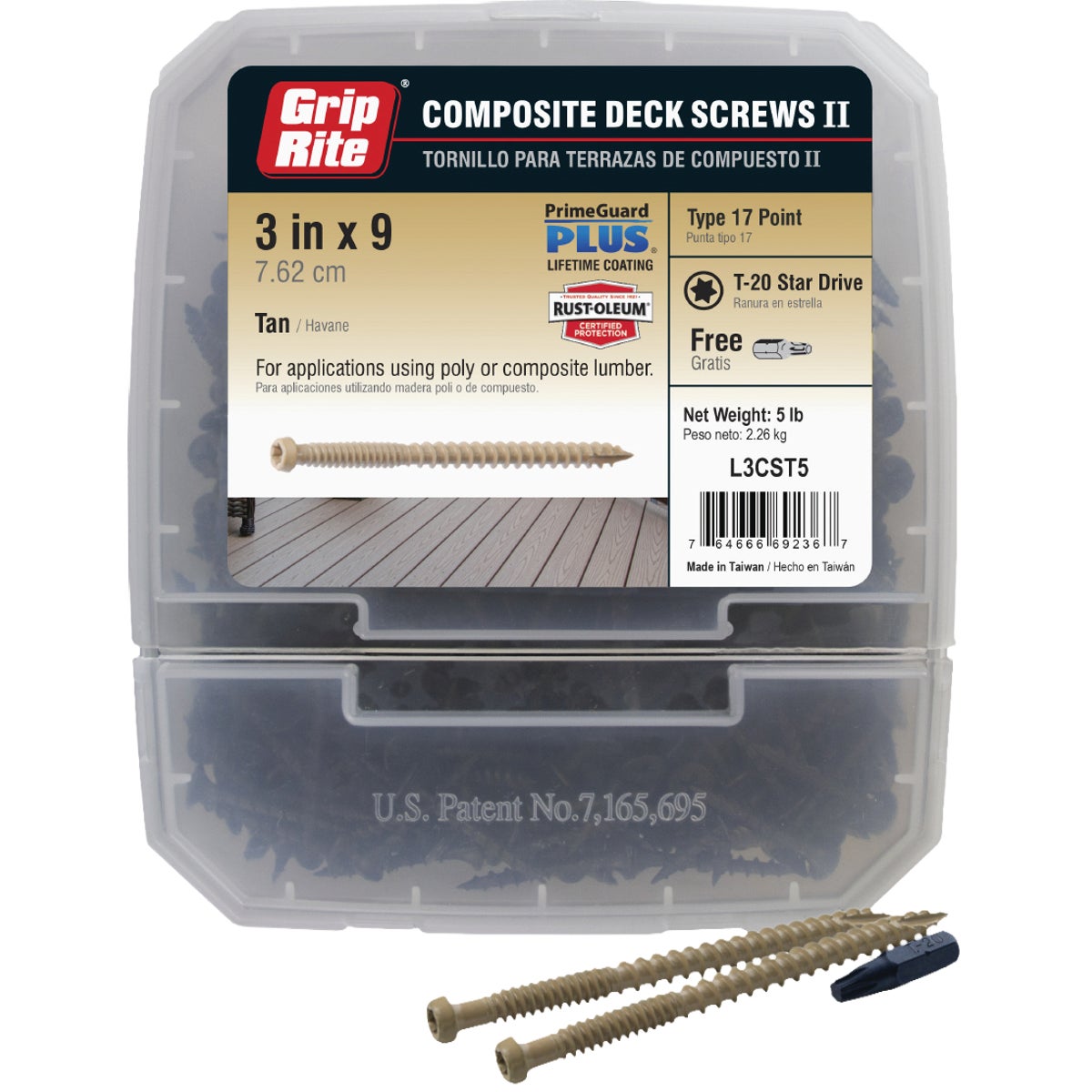 Grip-Rite PrimeGuard Plus 3 In. x 9 ga Star Drive Tan Self-Drilling Composite Deck Screw (5 Lb.) Image 2