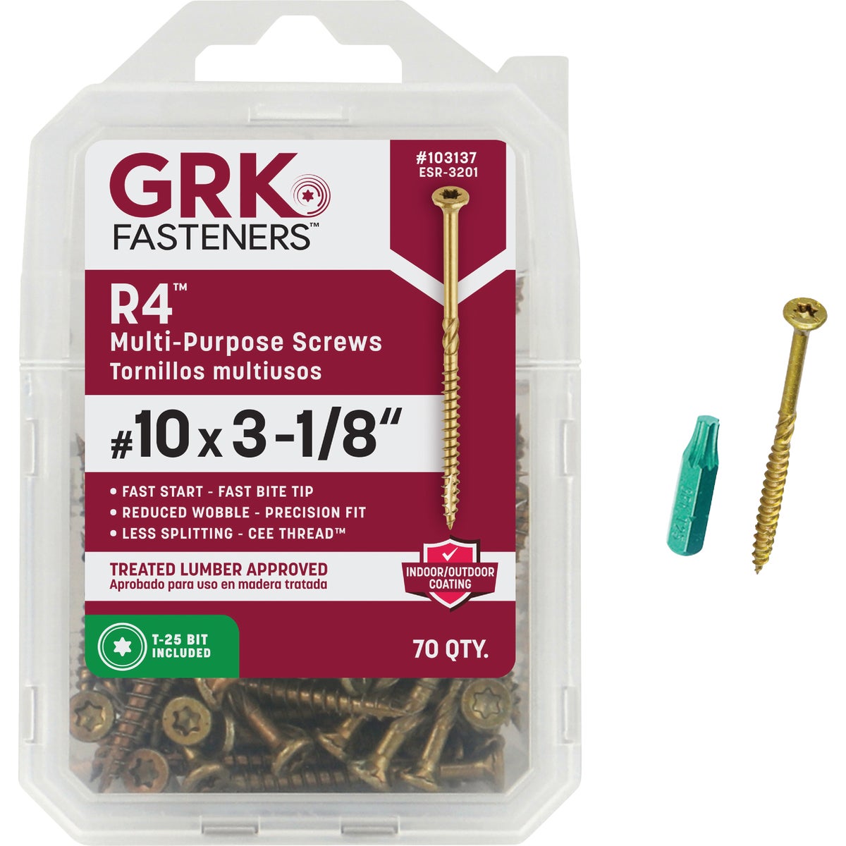 GRK R4 #10 x 3-1/8 In. Star Drive Multi-Purpose Wood Screw (70-Count)