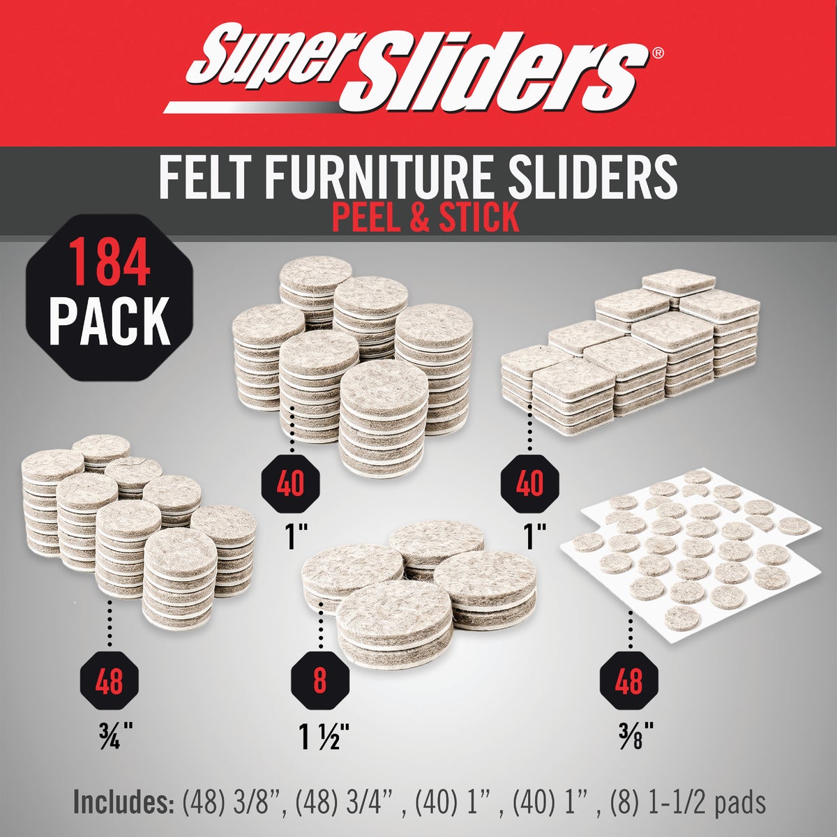 Super Sliders Felt Furniture Pads Variety Assortment (184-Piece) Image 2