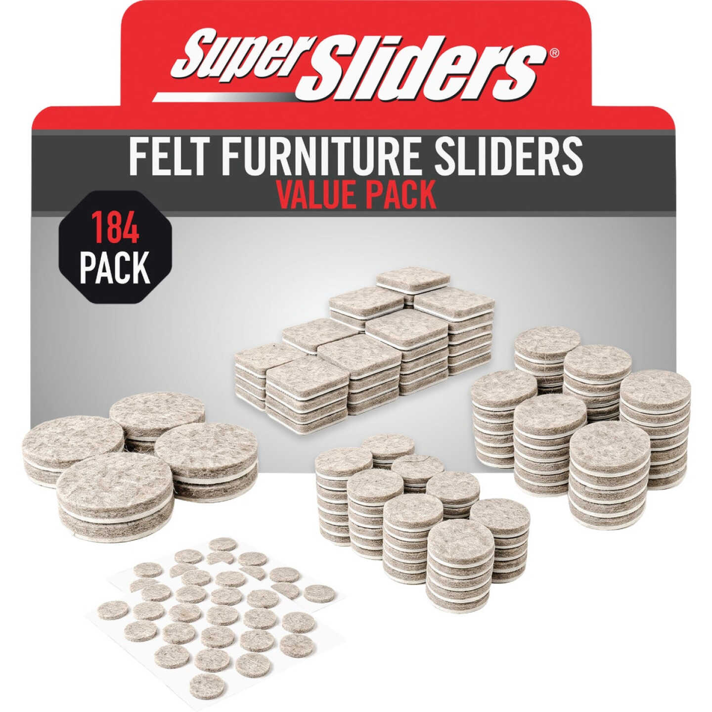 Super Sliders Felt Furniture Pads Variety Assortment (184-Piece) Image 1