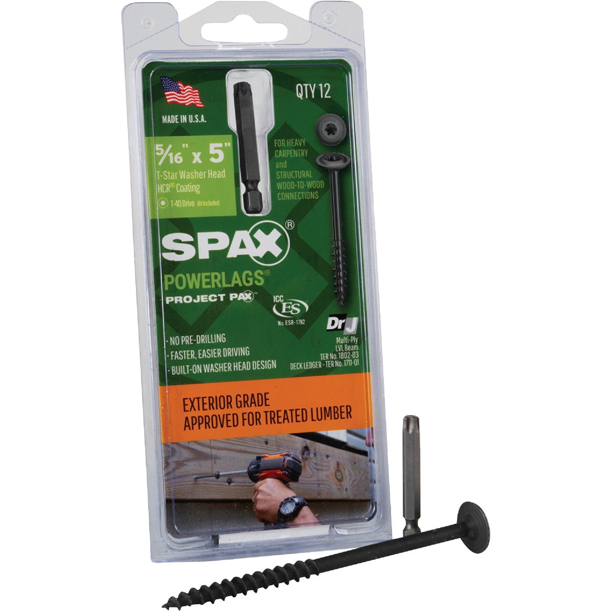 SPAX PowerLags 5/16 In. x 5 In. T40 Washer Head HCR (Exterior Rated) Lag Screw (12-Count)