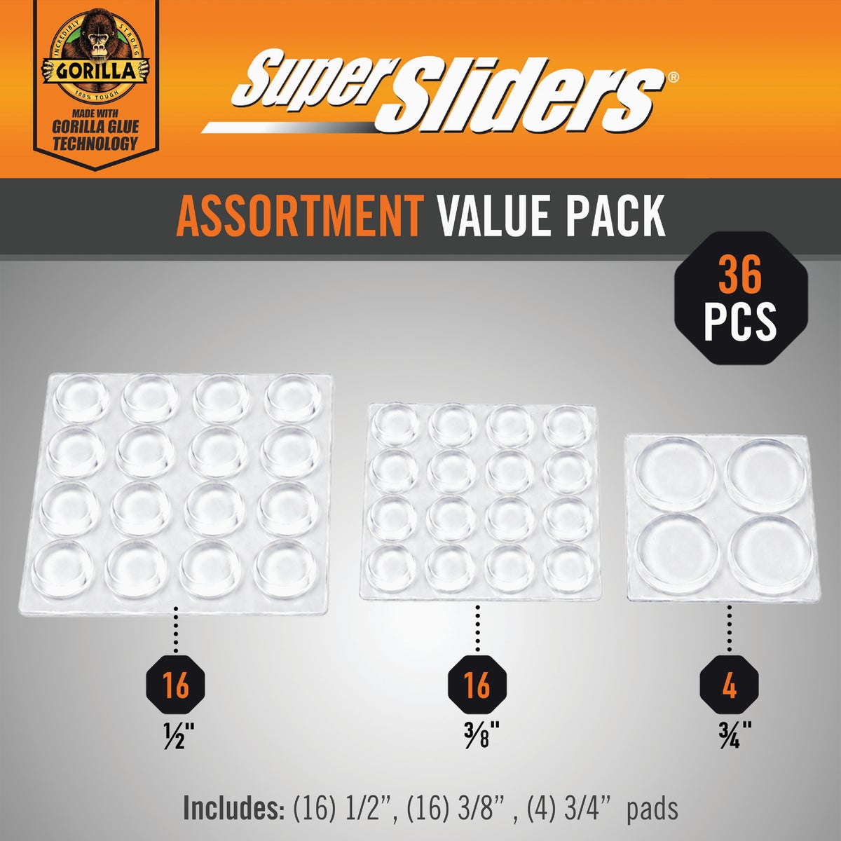 Super Sliders Gorilla Glue Clear Round Furniture/Wall Bumpers (36-Count) Image 2