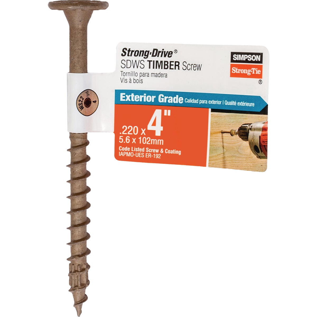 Simpson Strong-Tie Strong-Drive SDWS 4 In. x 0.220 In. T40 (Exterior Grade) Tan Timber Screw Image 2